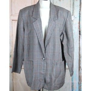 Vtg Diana Marco Womens Houndstooth Plaid Unlined Blazer Jacket Size 16 USA